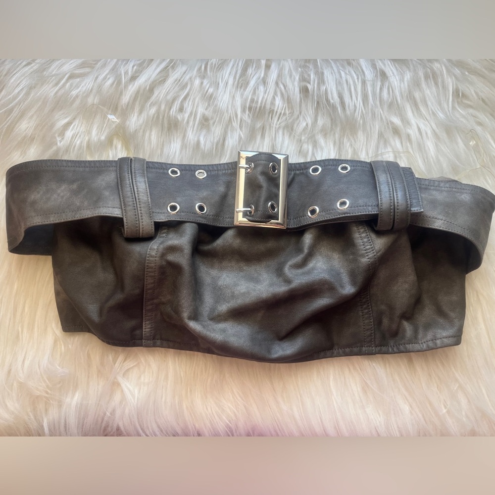 Charcoal grey leather tube top
